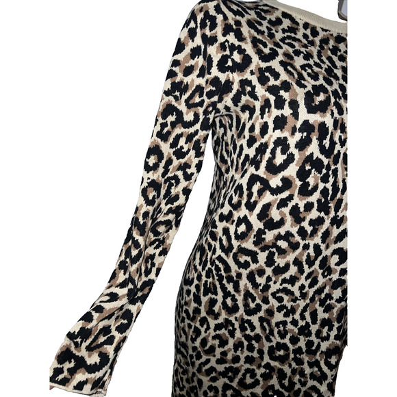 J Crew Tan Brown Leopard Animal Print Sweater Knit Pullover Shift Dress Size M - Picture 3 of 9